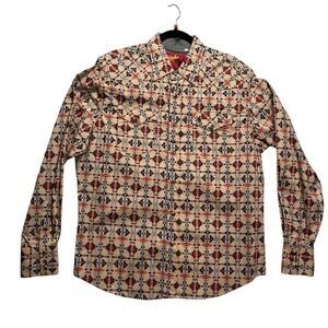 Rodeo Clothing Co Mens Southwestern Aztec Snap Front Western Shirt‎ Tan PS100L L